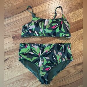 Athleta Green and Pink Leaf Bikini